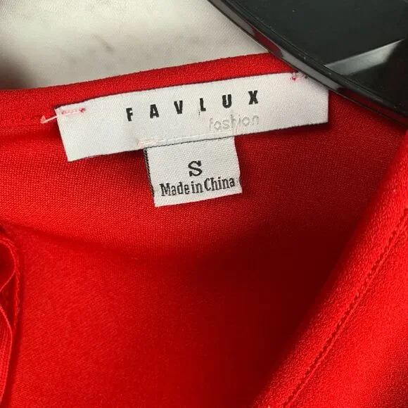 Favlux Red V-Neck Ruched Mini Dress Long Sleeve Size Small Y2K Cocktail Party - Picture 3 of 7